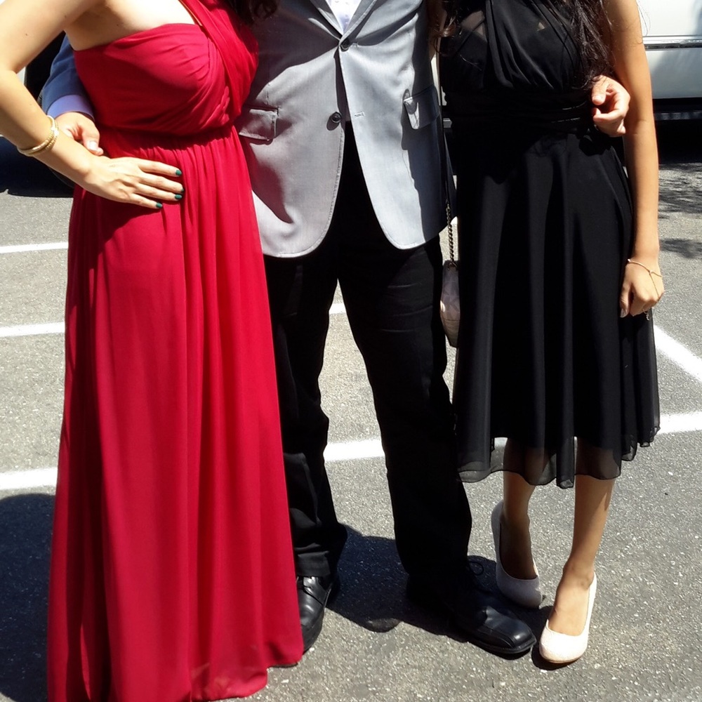 David’s Bridal Red Chiffon Dress